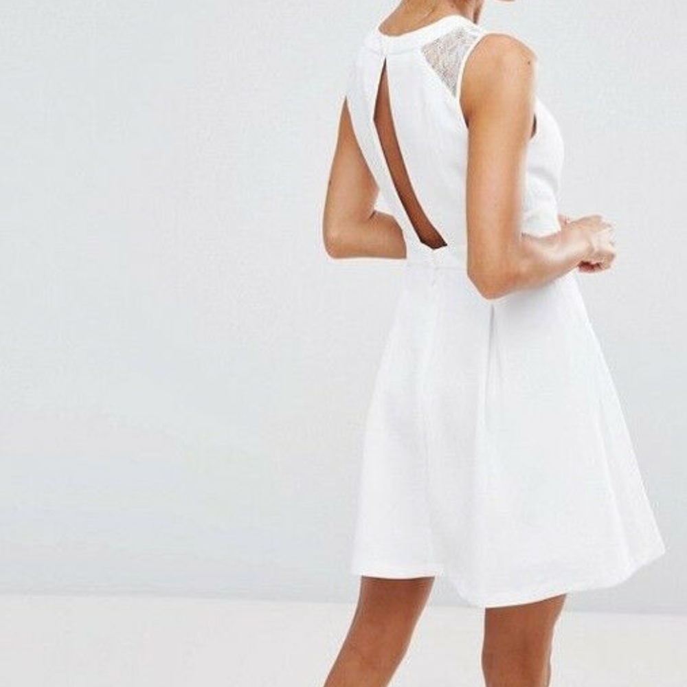 BCBGeneration Printed Lace Detail White Dress